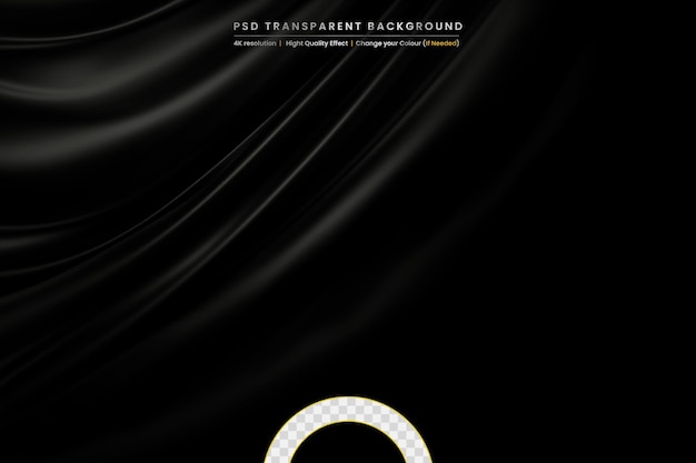 PSD Реалистичная черная шелковая ткань с золотым орнаментом на прозрачном фоне
