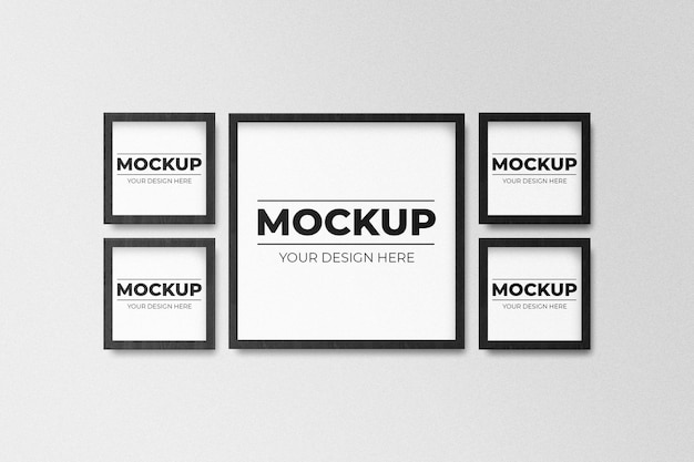 PSD realistic black square photo frame mockup on wall