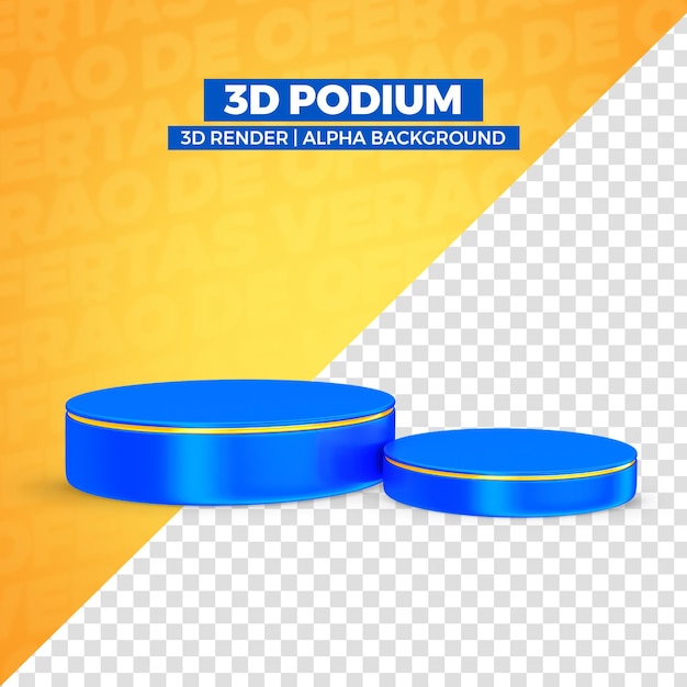 Realistic blue 3d podium isolated for composition