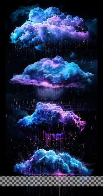 Realistic blue and purple Cloud Collection Set in Transparent Background