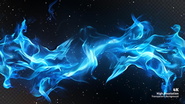 realistic blue flames and effects composition isolated on a black background