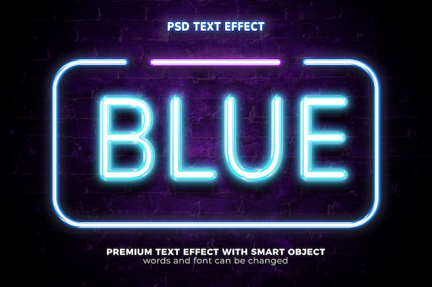 PSD realistico bagliore di luce al neon blu mock up effetto testo modificabile 3d