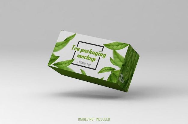 Realistic box packaging mockup for tea advertising on clean background