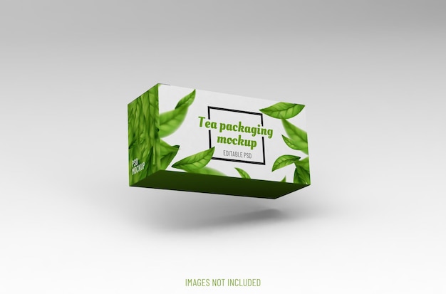 Realistic box packaging mockup for tea advertising on clean background