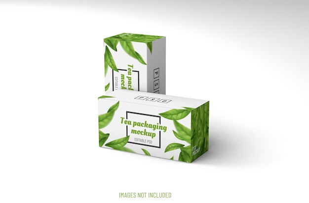 Realistic box packaging mockup for tea advertising on clean background