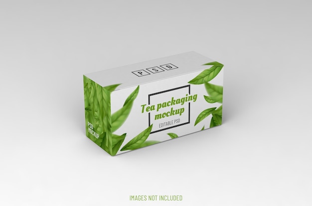 Realistic box packaging mockup for tea advertising on clean background