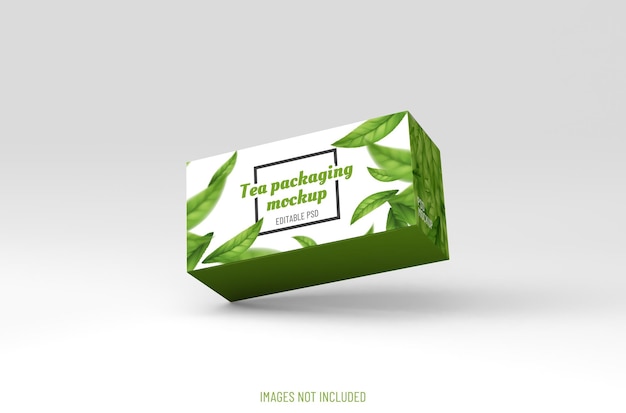 PSD realistic box packaging mockup for tea advertising on clean background