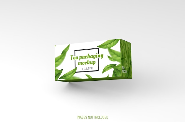 PSD realistic box packaging mockup for tea advertising on clean background