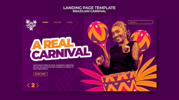 Realistic brazilian carnival landing page  template