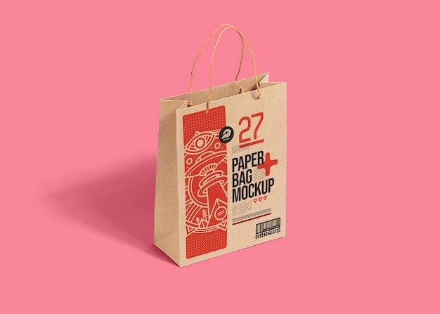 Realistic brown paper bag mockup