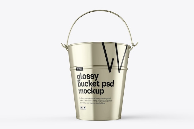 Realistic bucket metal container 3d mockup