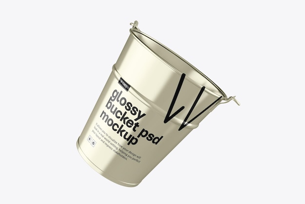 Realistic bucket metal container 3d mockup