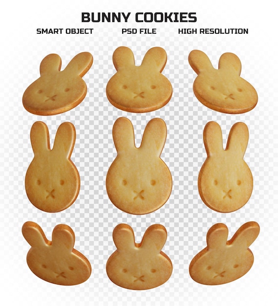 PSD realistic bunny cookies in high resolution for decoration