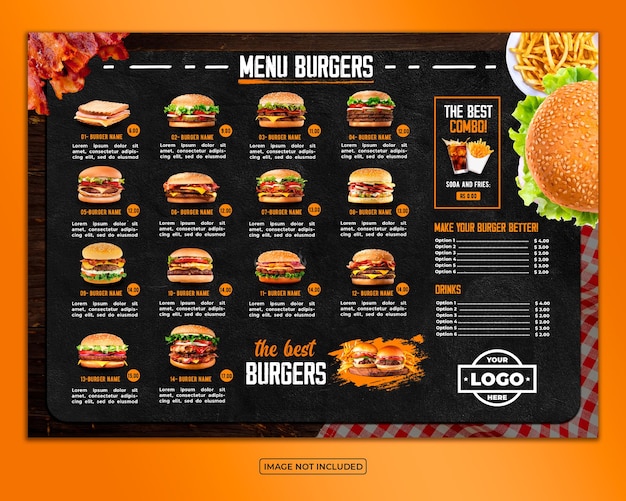 PSD menu di hamburger realistico psd