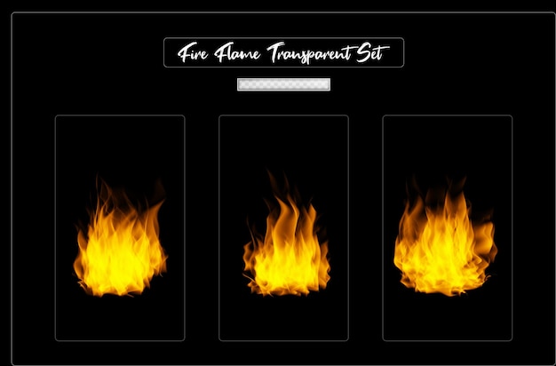 Set di effetti realistici di fiamme di fuoco ardente