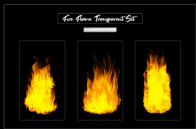 Realistic burning fire flames effect set