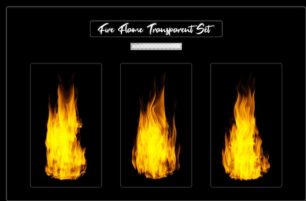 PSD set di effetti realistici di fiamme di fuoco ardente