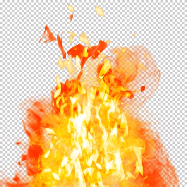 Realistic burning fire sparks isolated on transparent background