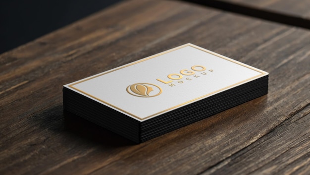 PSD realistic business card letterpress gold foil logo mockup