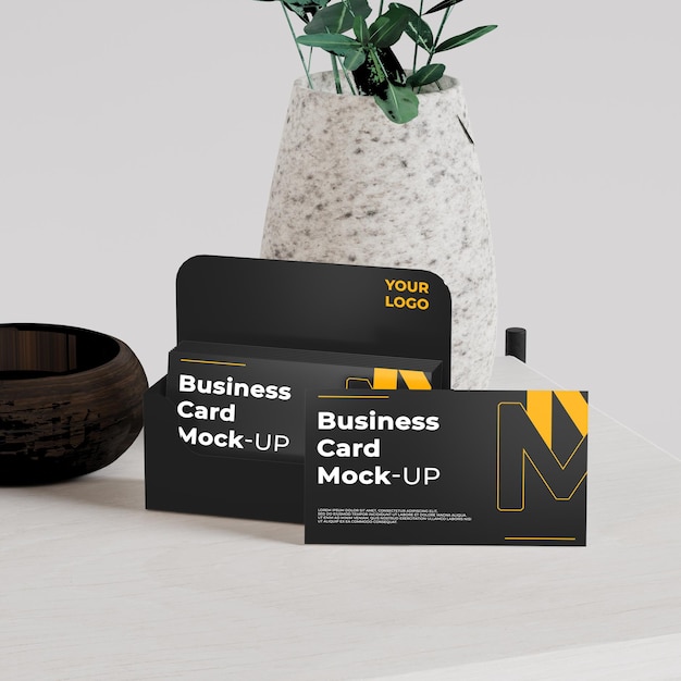 Realistic business card mockup with holder