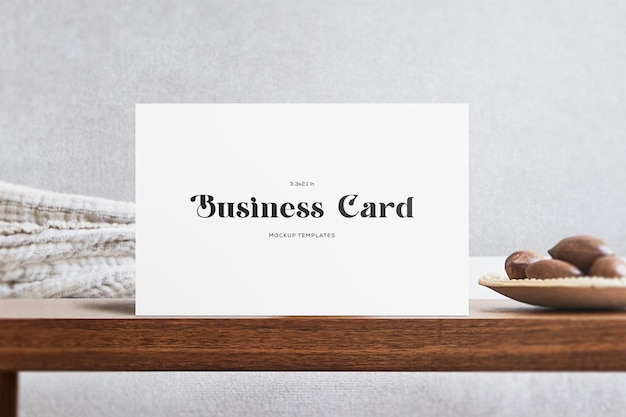 Realistic Business Card Mockup on Wood Surface