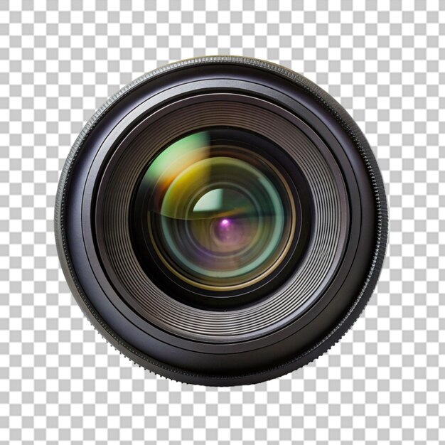 PSD realistic camera lens with reflections on transparent background