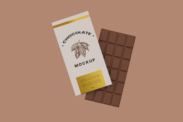 Realistic chocolate bar packaging box mockup