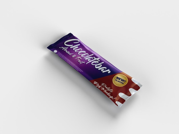 Realistic chocolate bar snack glossy doff packaging mockup laying view