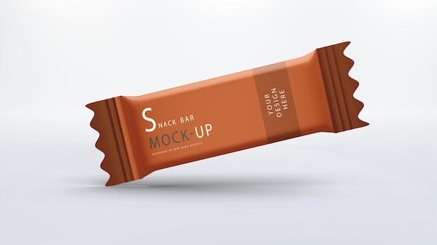 Rendering realistico di mockup di snack al cioccolato o bustina con design isolato