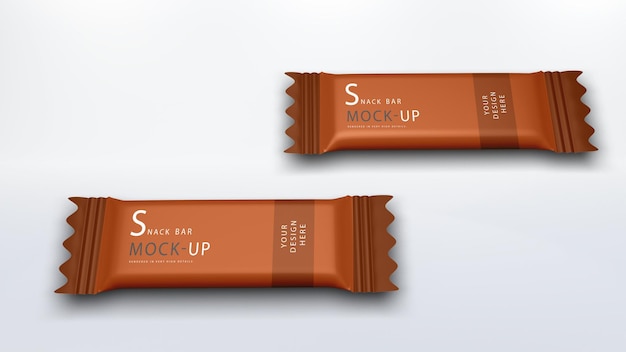 Realistic chocolate snack or sachet bar mockup design isolated render