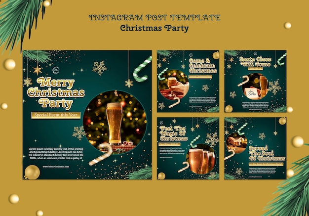 PSD realistic christmas party instagram post set