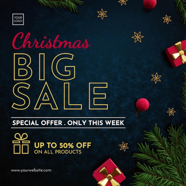 PSD realistic christmas sale concept social media template