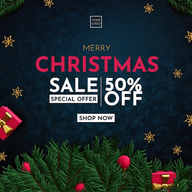 Realistic christmas sale concept social media template