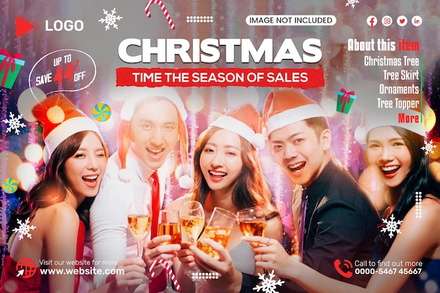 PSD realistic christmas season celebration with instagram instagram and facebook banner design template