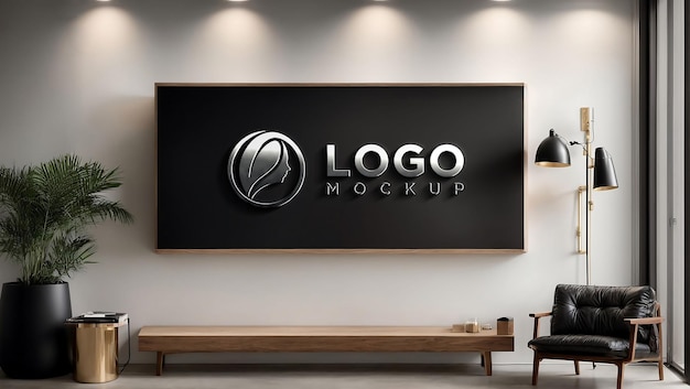 Mockup del logo realistico in cromo metallico