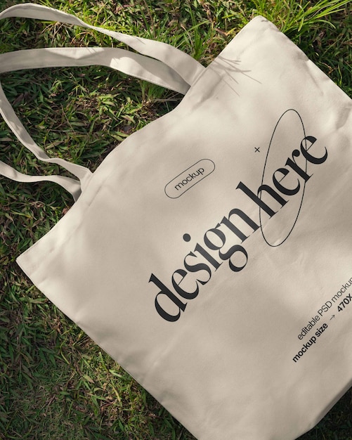 Realistic close up canvas tote bag mockup