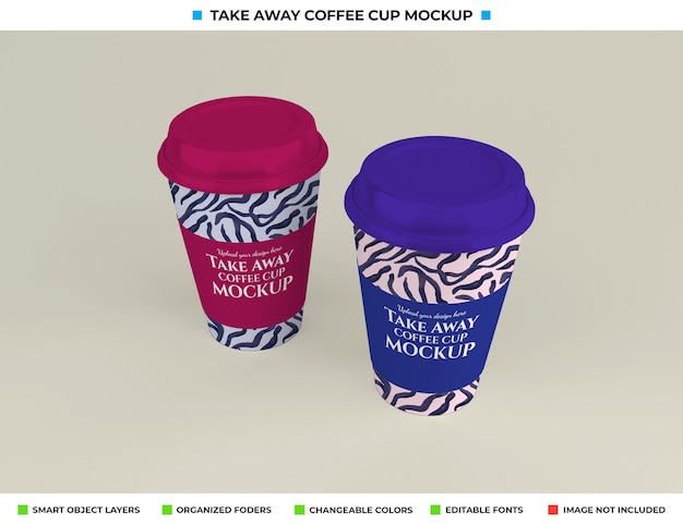 PSD realistic coffee cup mockup in take away concept