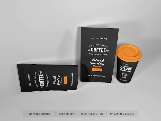 Realistic coffee packaging set mockup