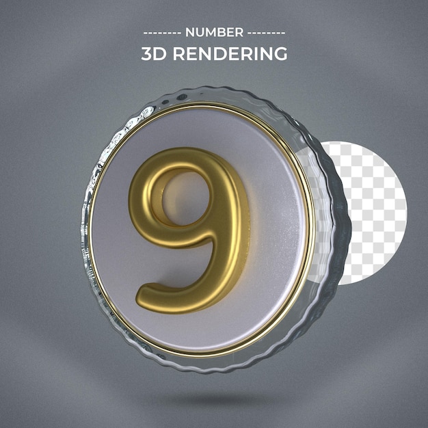 realistic coin with number 9 3d rendering transparent background