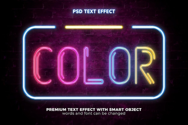 PSD luce al neon notturna a colori realistici mock up effetto testo modificabile 3d