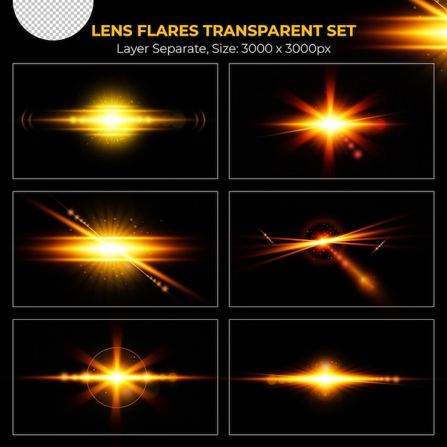 PSD realistic colorful lens flare lights effect collection