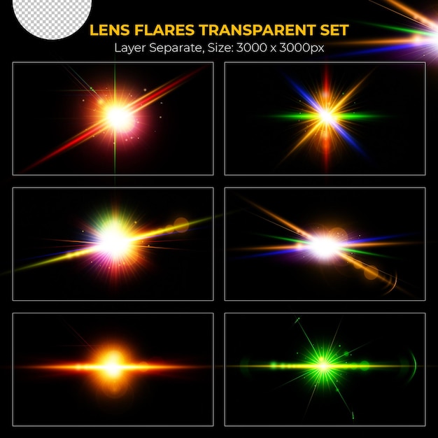 Realistic colorful lens flare lights effect collection