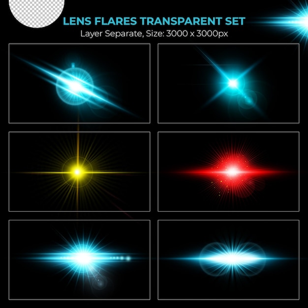 PSD realistic colorful lens flare lights effect collection