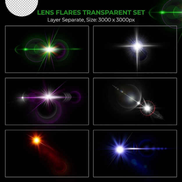PSD リアルなカラフルなレンズフレアライトエフェクトコレクション