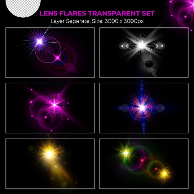 PSD realistic colorful lens flare lights effect collection