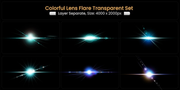 Riflesso di lente colorato realistico con collezione di luci astratte per lenti