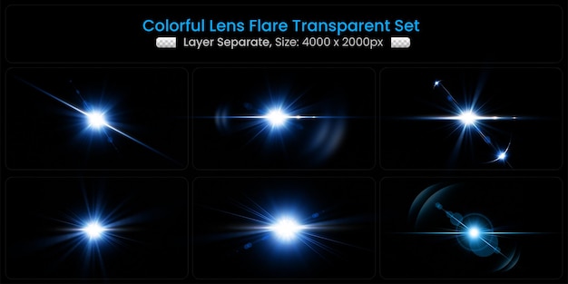 PSD realistic colorful lens flare with abstract lens lights collection