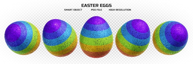 PSD realistic colorful rainbow easter eggs in high resolution with many perspectives