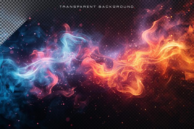 PSD realistic colorful smoke explosion with dust particles in transparent background