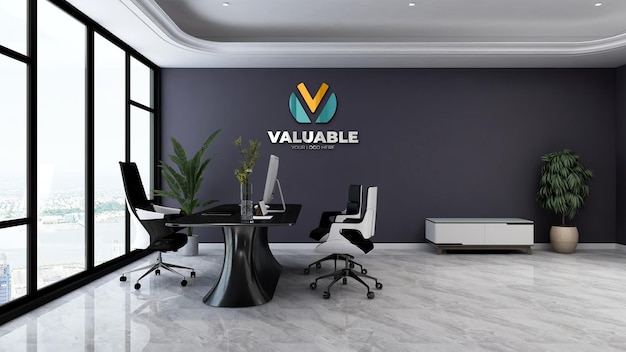 realistic company logo mockup in office manager space with luxury design interior